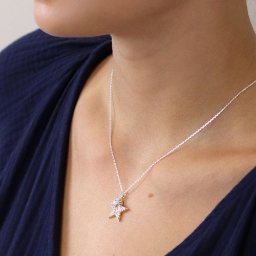 Faux Gold & Silver Plated Double Crystal Inset Star Necklace by Peace of Mind